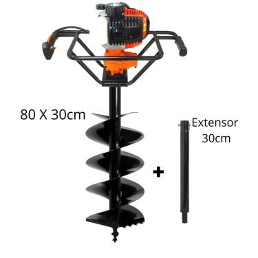 Imagem de Perfurador de Solo Vulcan Trent VPS520 2T 52cc 2,5hp Resistente, Potente e de Alta Durabilidade Com Broca 80x30cm + Extensor de 30cm