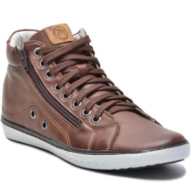 Imagem de Sapatênis Masculino Cano Alto Couro Casual Conforto Leve