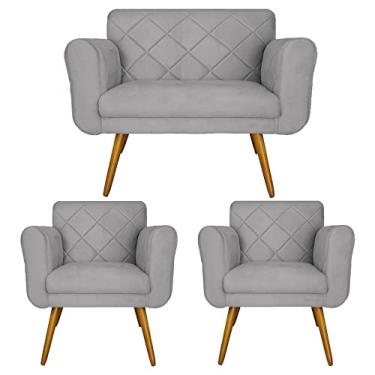 Imagem de Jogo Namoradeira e 2 Poltrona Decorativa Para Recepção Isabella Suede Cinza - LM DECOR