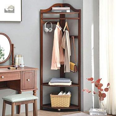 Imagem de Prateleira Para Roupas De Madeira - Prateleira Multifuncional De Canto Para Roupas Cabide De 2 Níveis Prateleira Durável Para Armazenamento De Sapatos E Roupas,Marrom,M,Collector88