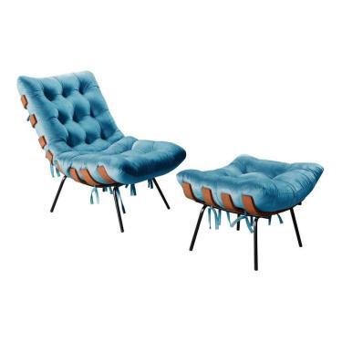 Imagem de Poltrona Costela de Adão com Puff Botonê Decoração Sala Varanda Recepção