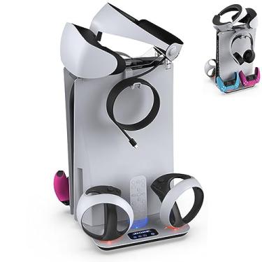 Imagem de Suporte de carregamento para PS5 e PSVR2 com ventiladores de resfriamento e estação de carregamento de controlador duplo, carregue, resfrie, exiba e mostre seu PS5, PSVR2!