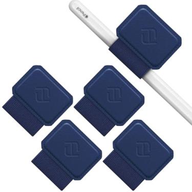 Imagem de Fintie Pacote com 4 porta-canetas compatível com Apple Pencil (USB-C) e Apple Pencil (1ª/2ª geração) e canetas Stylus, capa de couro com adesivo elástico anexado às capas, (azul marinho)