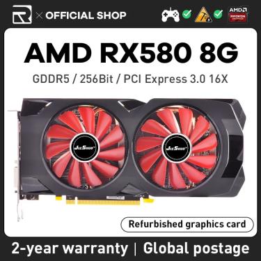 Imagem de JIESHUO RX 580 8GB AMD Radeon placa gráfica GDDR5 256Bit 2048SP jogar jogo de computador GPU RX580