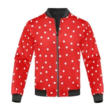Imagem de KLL Jaqueta bomber leve com pontos brancos em vermelho masculina jaqueta corta-vento masculina casaco de trabalho e jaquetas pequenas, Pontos brancos em vermelho, P