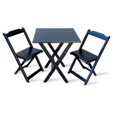 Imagem de Conjunto De Mesa 60X60 Preto Com 2 Cadeiras Dobraveis Tarimatã Decor -
