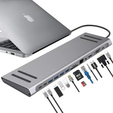 Imagem de Hub Macbook Tipo-C 13em1 Dock HDMI 4K Ethernet RJ45 USB-C VGA e Áudio 3.5 para Fone