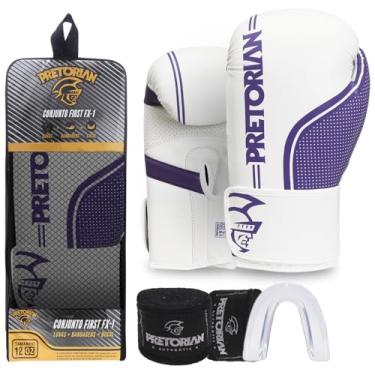 Imagem de Kit Luva de Boxe e Muay Thai First FX1 Pretorian (Branco/Lilas, 12 Oz)