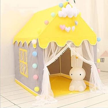 Imagem de Barraca de brincar para crianças pop-up, casinha de brincar para meninas e meninos, barraca de brincar para crianças grandes, casa de brincar anti-choque rosa, castelo de brincar, amarelo