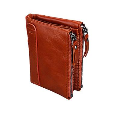 Imagem de Carteira masculina de couro, porta-cartão de crédito Manyip dobrável, bolso para moedas, carteira com proteção contra roubo RFID. Material de proteção selecionado