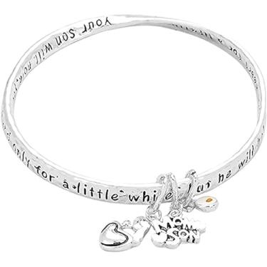 Imagem de Rosemarie & Jubalee Pulseira feminina Hold Your Heart Mom inspiradora em tom prateado com pingentes de presente do filho, 6,3 cm, Cristal Prata