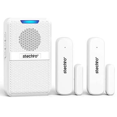 Imagem de Campainha da porta, alcance de 600 pés 5 Volume ajustável 1 Sensor magnético de contato aberto para porta com 62 sinos modo mudo receptor de plugin de campainha para casa/escritório/loja branco (receptor + 2 sensores)