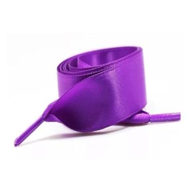 Imagem de Silk Satin Shoelaces Width Ribbon Flat Laces Women Boots Sneakers Shoelace Shoe Accessories (Color : Dark purple, Size : 100cm)