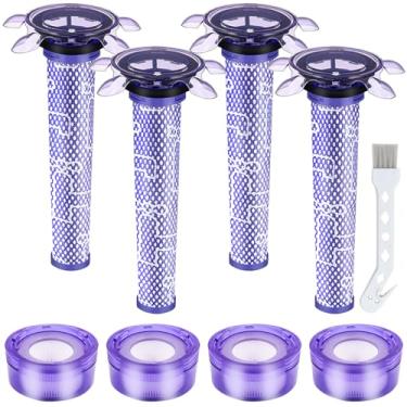 Imagem de Filtro de aspirador de pó sem fio V7 V8 atualizado para aspirador sem fio Dyson V7 V8 Animal e V8 Absolute Cordless Vacuum, 4 pré-filtros, 4 pós-filtros, 1 escova, compare com as peças 965661-01 e