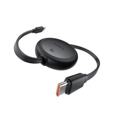 Imagem de Cabo USB C, Baseus 60W Mini cabo retrátil USBC para USBC de carregamento rápido, cabo carregador USB tipo C predefinido de 4 estágios para iPhone 17 16 Pro Plus Pro Max, MacBook, iPad, Galaxy S24/S23