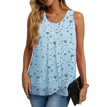 Imagem de IWOLLENCE Blusa feminina de verão, sem mangas, de chiffon, com duas camadas, solta, gola redonda, camisas casuais, 15 - Girassol azul, 3G