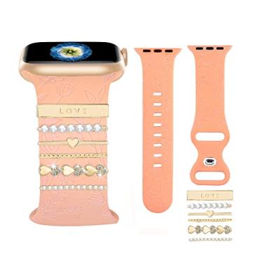 Imagem de Pingentes de pulseira de relógio para relógio inteligente Apple de 38 mm, 40 mm, 41 mm, 42 mm, 44 mm, 45 mm, para mulheres compatível com iWatch Series 7 6 5 4 3 2 1 acessórios de pulseira de SmartWatch Joias de diamante (ouro amor/pulseira de 38 mm, 40 mm, 41 mm)