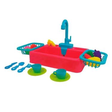 Imagem de Brinquedo Pia de Cozinha Infantil Sai Água de Verdade com Acessórios Vermelho - Fenix