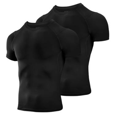 Imagem de Niksa Camisetas masculinas de compressão, pacote com 2, camisetas de compressão atlética de manga curta e secagem fresca, 2, preto, G