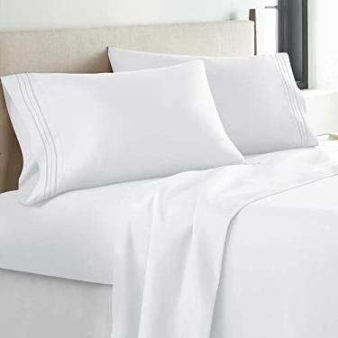 Imagem de YIYEA Lençóis de cama luxuosos – Jogo de lençol respirável extra macio – 40,6 cm com bolsos profundos, conjunto de 4 peças (branco, solteiro)