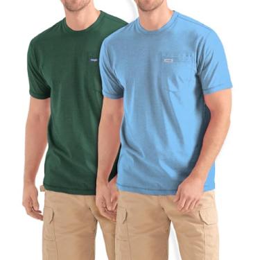 Imagem de Wrangler Camiseta grande e alta - pacote com 2 camisetas de algodão de manga curta com bolso no peito, Azul celeste/verde Dk, 4X Tall