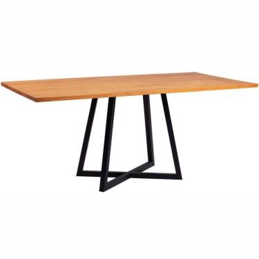 Imagem de Mesa De Jantar Retangular Orlando Industrial Daf Móveis 180 X 90 Cm Madeira Maciça  Aço Preto