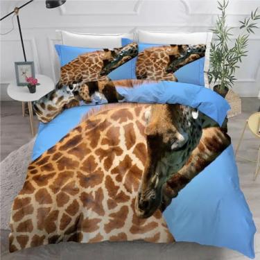 Imagem de Jogo de cama girafa King Wildlife Conjunto de 3 peças para decoração de quarto, capa de edredom de microfibra macia 264 x 232 cm e 2 fronhas, com fecho de zíper e laços