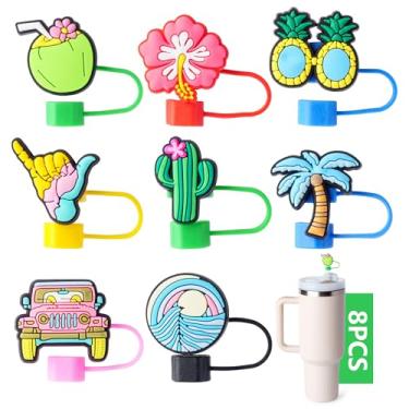 Imagem de 8 peças de cobertura de palha de cenário de verão para copo Stanley, tampa de canudo de 0,4 pol/10 mm de diâmetro, compatível com copo Stanley 20 30 e 40 0z, tampas de canudo à prova de poeira para