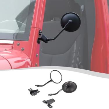 Imagem de SQQP Espelhos retrovisores com alça A-Pillar para Jeep Wrangler JK JKU 2007-2018, retrovisor antivibração, retrovisor sem porta, 2 peças (preto)