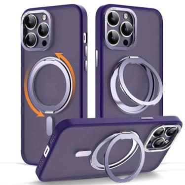 Imagem de Capa com suporte de anel magnético giratório 360 ° para iPhone 15 14 13 12 11 Pro Max Plus Capa para carregamento sem fio, roxo escuro, para iPhone 12
