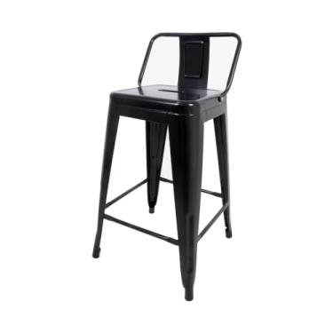 Imagem de Banqueta Para Cozinha Balcão Bancada Bar Tolix Média Com Encosto Preta