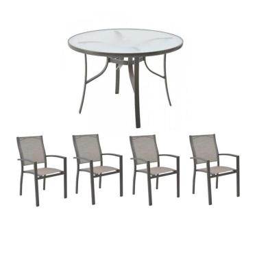 Imagem de Conjunto de Mesa e Cadeira para Jardim com 1 Mesa Macae e 4 Cadeiras Angra Amendoa