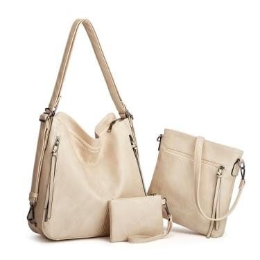 Imagem de Bolsas de mão femininas conversíveis bolsas de couro PU Hobo Bolsa tiracolo bolsa de ombro bolsa bolsa bolsa conjunto de 3 peças, Bege, Bolsas femininas e mochilas bolsas grandes Hobo Tote Bag
