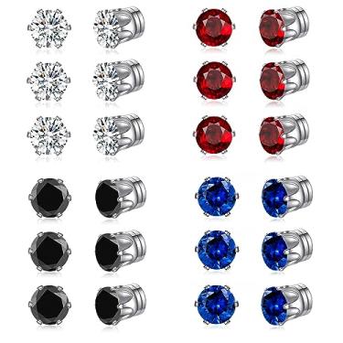 Imagem de Spiritlele Conjunto de brincos magnéticos de zircônia cúbica de 12 pares de brincos unissex sem piercing, 6mm, Aço inoxidável, Cristal