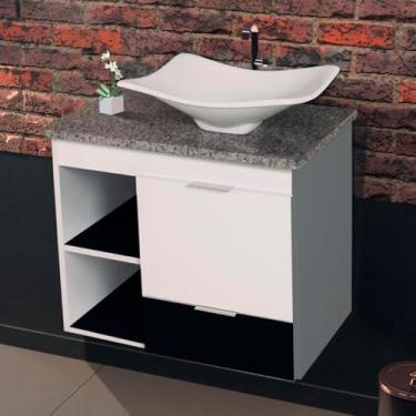 Imagem de Gabinete Toucador Para Banheiro Ocre Tampo Em Granito 77,6cm Branco/Preto