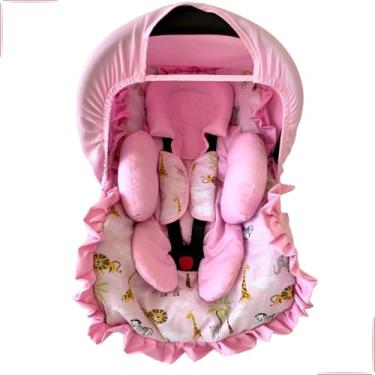 Imagem de Kit 5 peças para bebê conforto Capa Protetor Cinto Capota Redutor 0-13 kg Galzerano Cosco Burigotto (Safari Rosa)