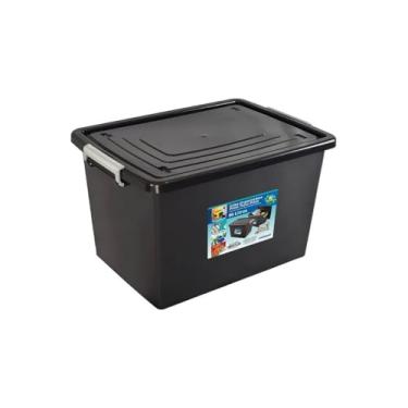 Imagem de Caixa Organizadora Container de 56 Litros Grande com Tampa e Trava, Preta