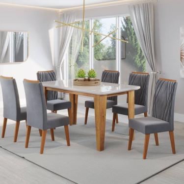 Imagem de Mesa de Jantar Retangular Dakar 1,60x90 com Vidro e 6 Cadeiras Vegas em Madeira Maciça...