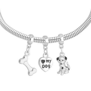 Imagem de Pulseira Cachorro Love Dog Berloque Banhado a Prata 925 - Work Semijoi
