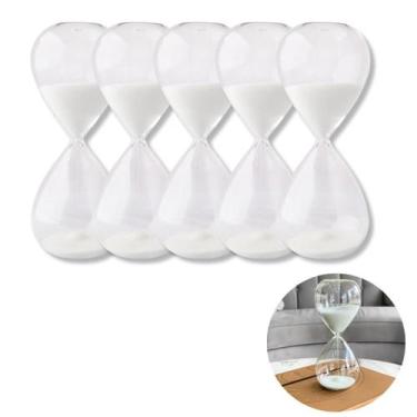 Imagem de Kit Com 5 Ampulhetas Decorativas Vidro Areia Fina Dourada Branca Prata