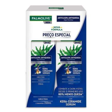 Imagem de Kit 2x 350ml Shampoo Palmolive Men Anticaspa e Antiqueda Algas Marinha
