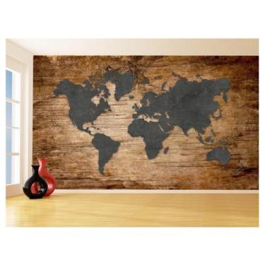 Imagem de Papel De Parede 3D Mapa Mundi Madeira Concreto 3,5M Nmu21 - Você Decor