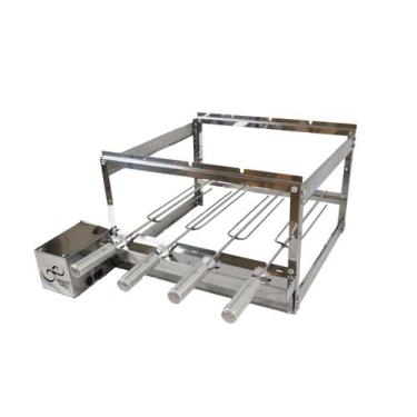 Imagem de gira grill giratório inox para churrasqueira 4 espetos esquerdo - infi