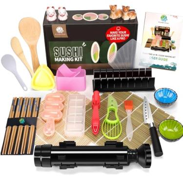 Imagem de FUNGYAND Kit Profissional para Fazer Sushi - 27 Peças Com Rolo de Bazuca, Tapetes de Bambu, Faca, Pratos de Cerâmica e Mais - Ideal para DIY