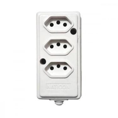 Imagem de Tomada Barra Naticon 2P+T. 20A. 3 Tomadas Branca, Branco