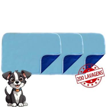 Imagem de Kit com 3 Fraldas de Câes p/Chão 70x50 Azul 200 Lavagens - Alta Absorç