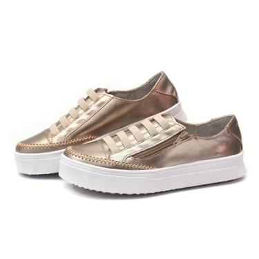 Imagem de Sapatênis Feminino Sola Alta em Couro Izabela Araújo - 602 - Prata Vel