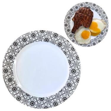 Imagem de Prato Raso Refeição Buffet Decorado em Melamina 25cm Preto - Sk