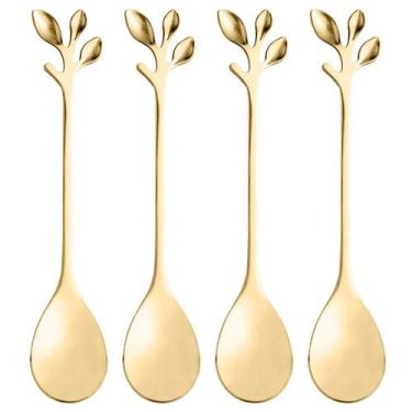 Imagem de Kit Jogo 4 Colher De Chá Café Aço Inox Leaves 28296 - Bon Gourmet