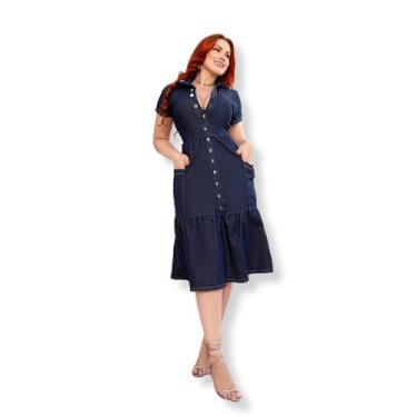 Imagem de Vestido jeans Midi Moda Evangélica Cristã Elegante com lycra - PODER D